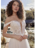 Off Shoulder Beaded Ivory Lace Tulle Flowing Wedding Dress